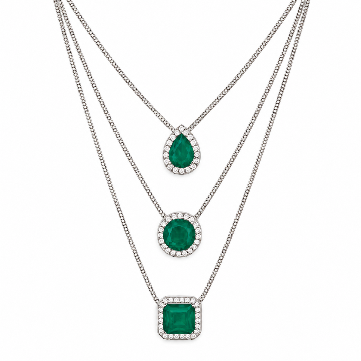 Cadenas Shapes cz Esmeralda lab Silver