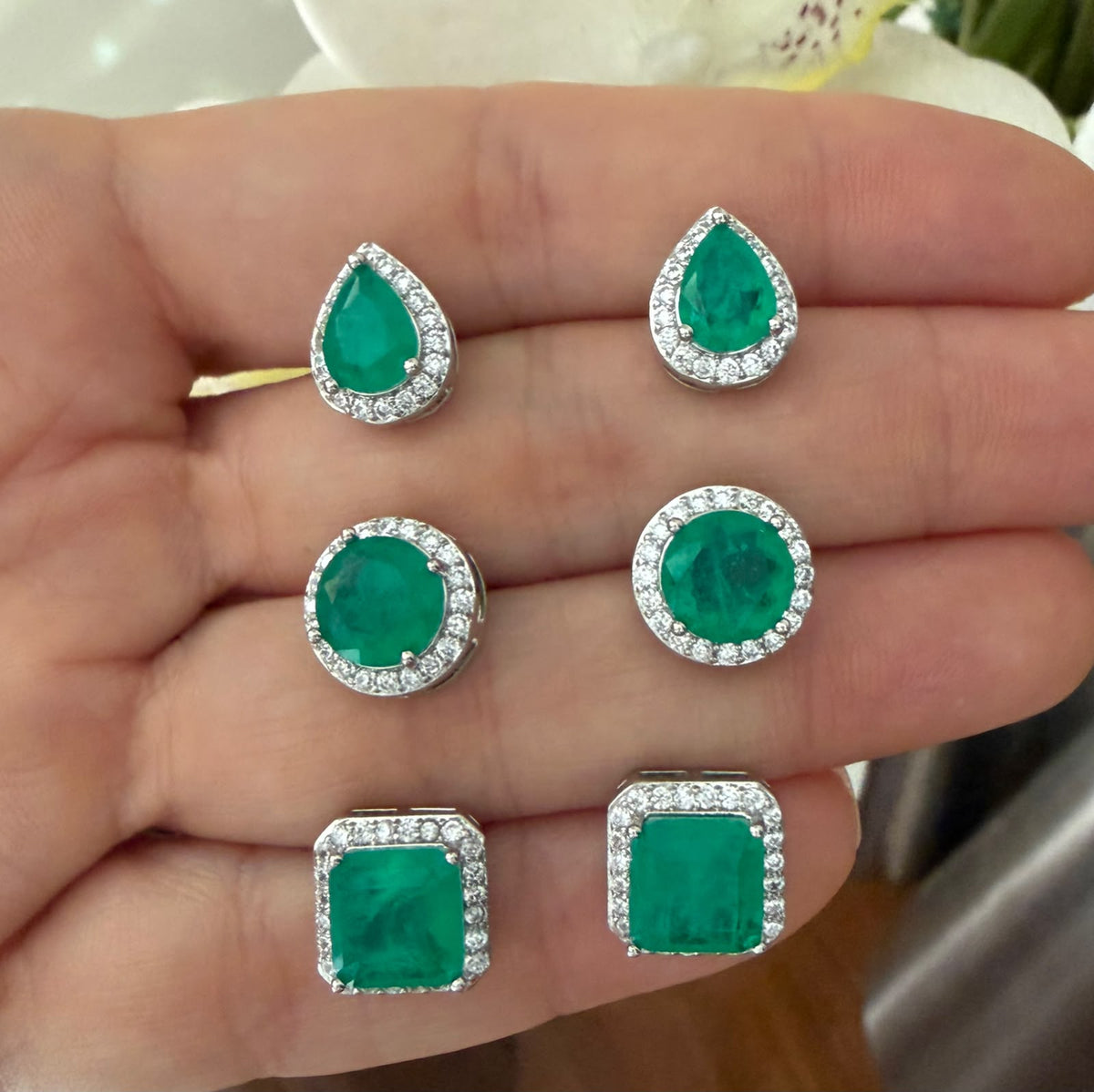 Aretes Shapes cz Emerald lab Silver