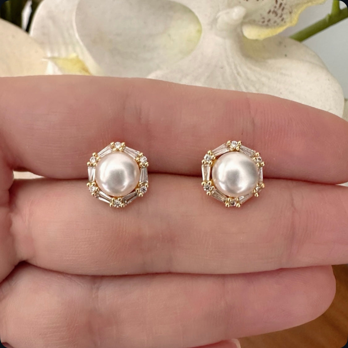 Aretes Pearl & cz baguette