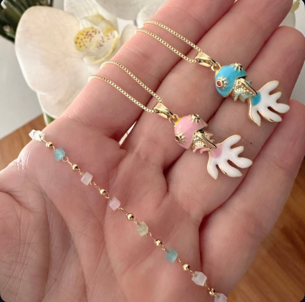 Choker pastel y cadena Fish Pink o Blue