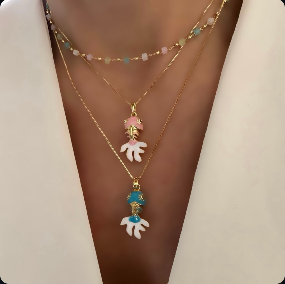 Choker pastel y cadena Fish Pink o Blue
