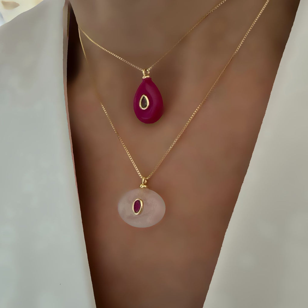 Cadena ágata fucsia y cuarzo rosa