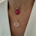 Cadena ágata fucsia y cuarzo rosa