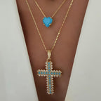 Cadena cross o heart turquesa glam