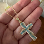 Cadena cross o heart turquesa glam