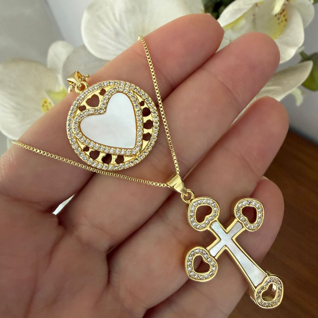 Cadena heart o Cross nácar