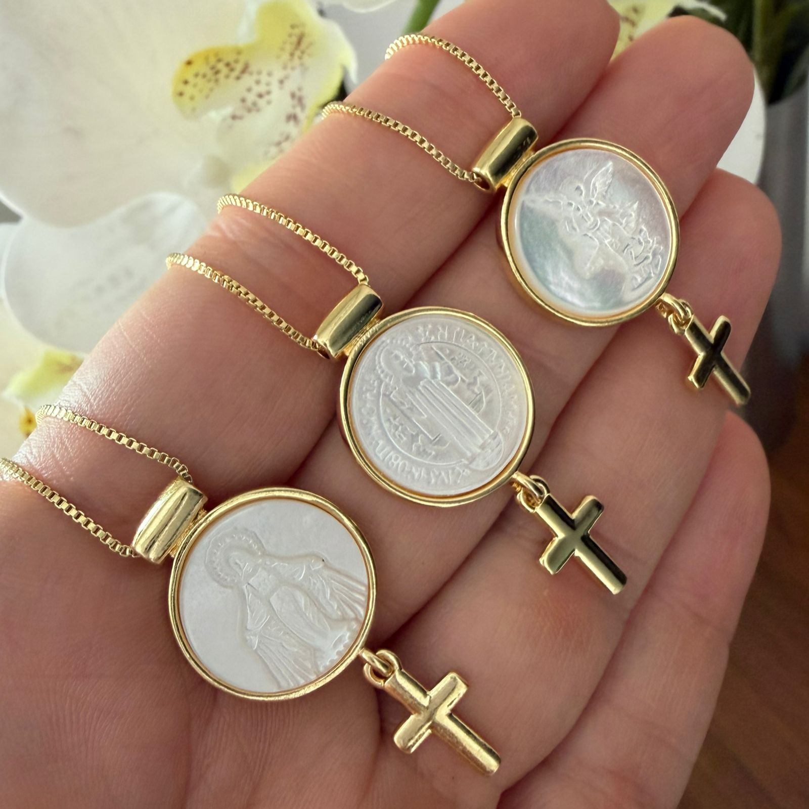 Cadena Virgen Milagrosa cross o San Miguel Arcángel o San Benito
