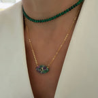 Choker malaquita y Cadena Zoisita Evil Eye