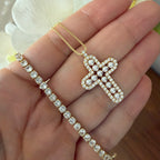 Choker cz o cadena cross cz Pearl mini