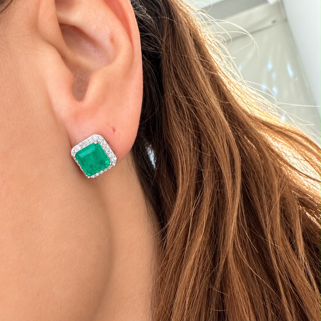 Aretes Shapes cz Emerald lab Silver