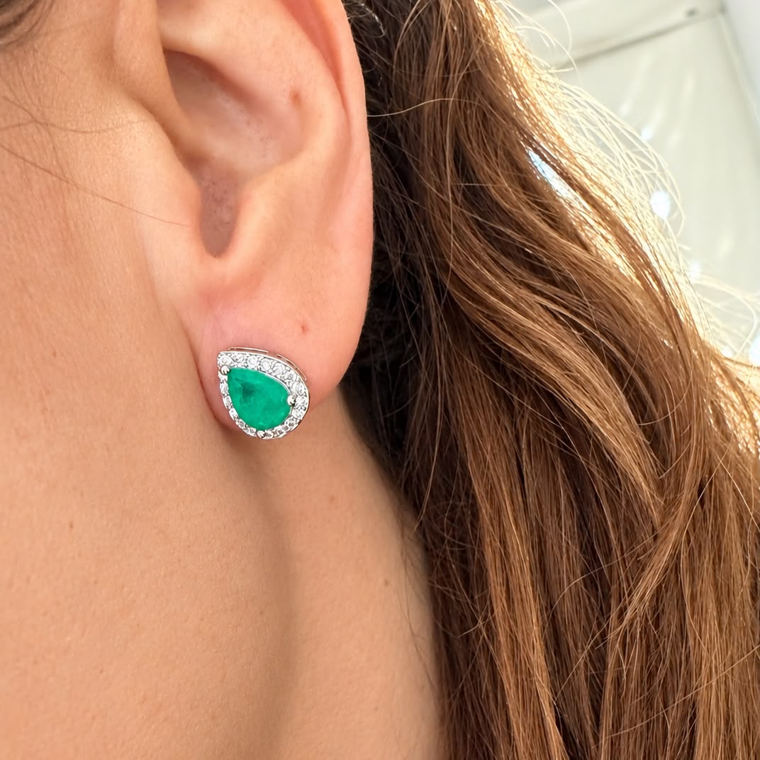Aretes Shapes cz Emerald lab Silver