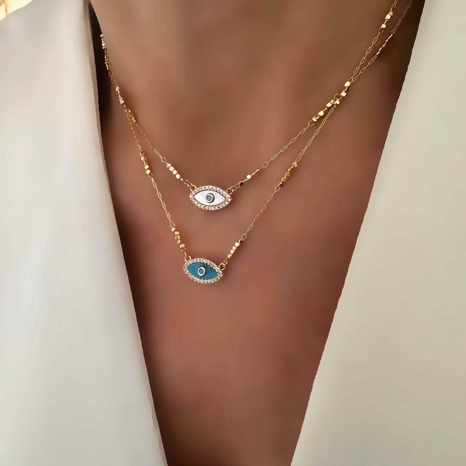 Cadena evil eye nacar o turquesa