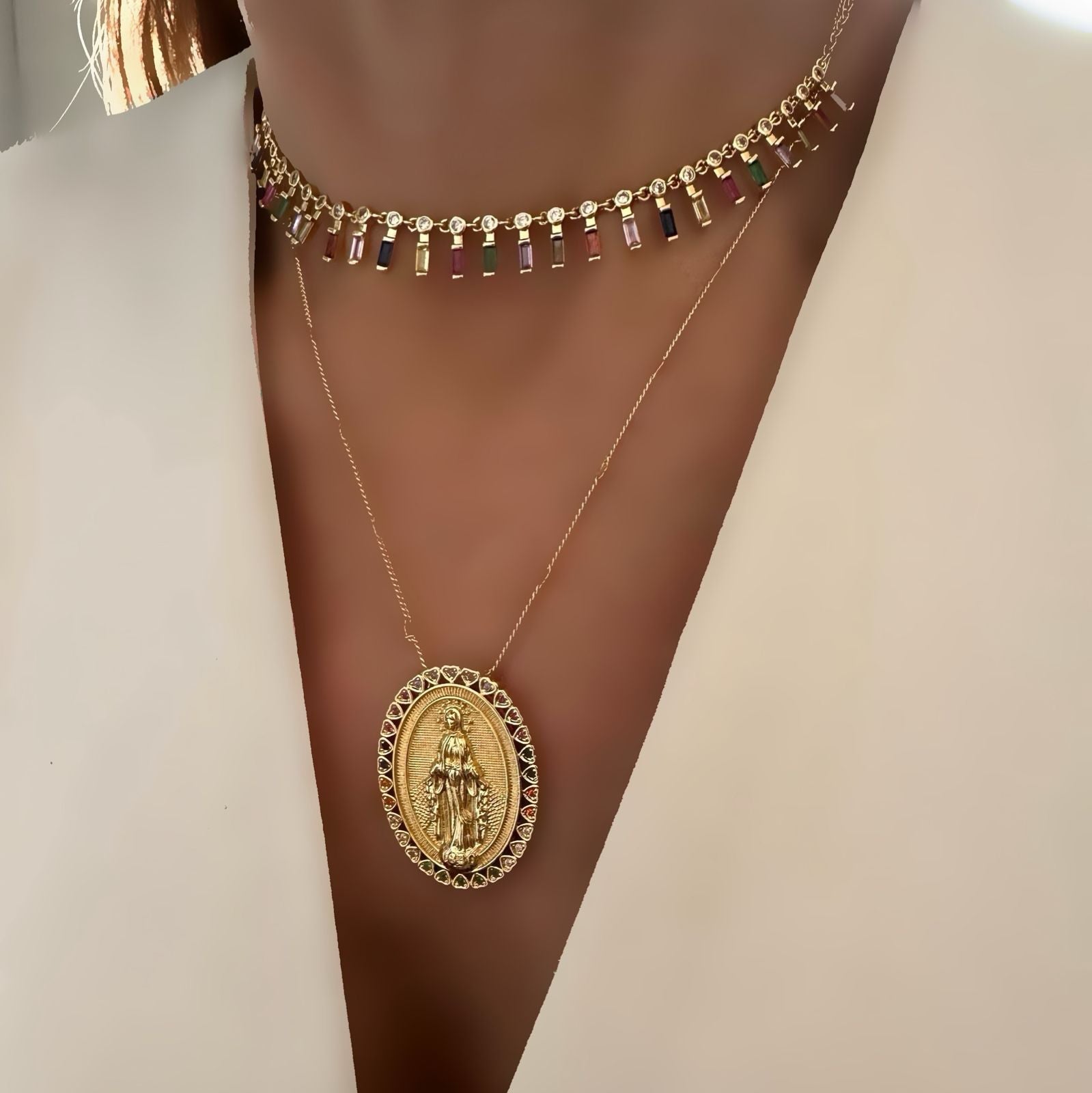 Choker Rainbow o Virgen Milagrosa heart colors