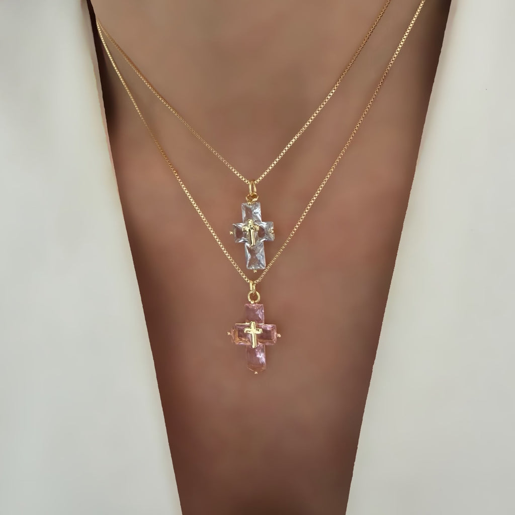 Cadena cross white o pink