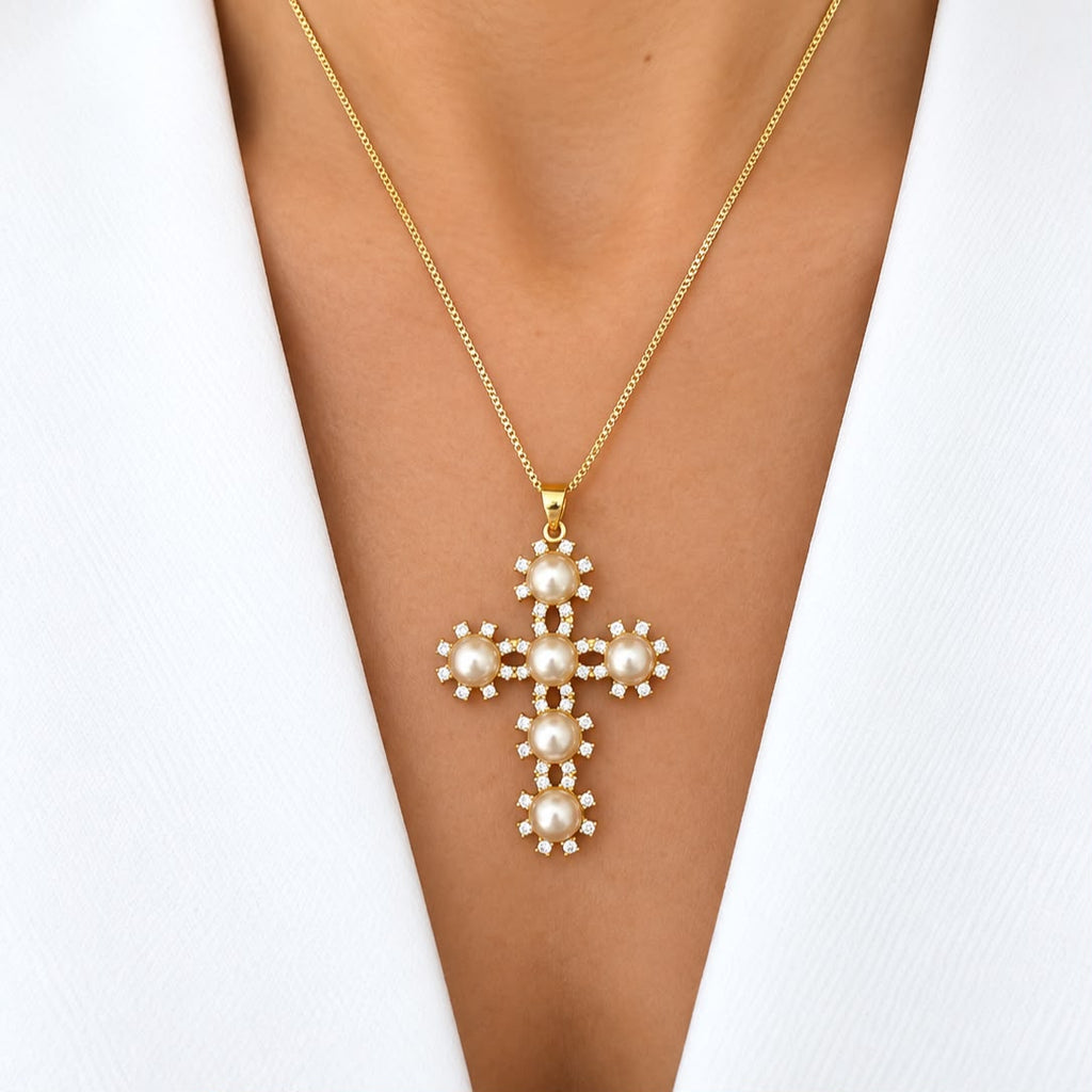 cadena cross  Pearl cz