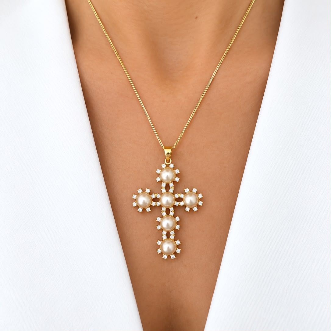 cadena cross  Pearl cz