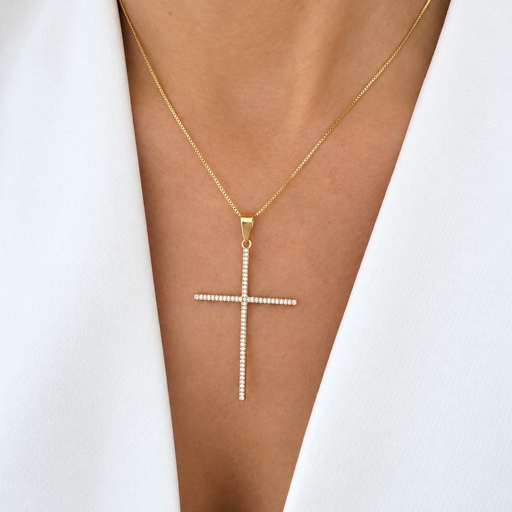 cadena cross gold cz