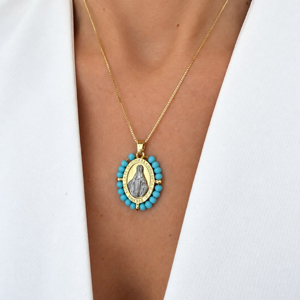 cadena virgen milagrosa turquesa