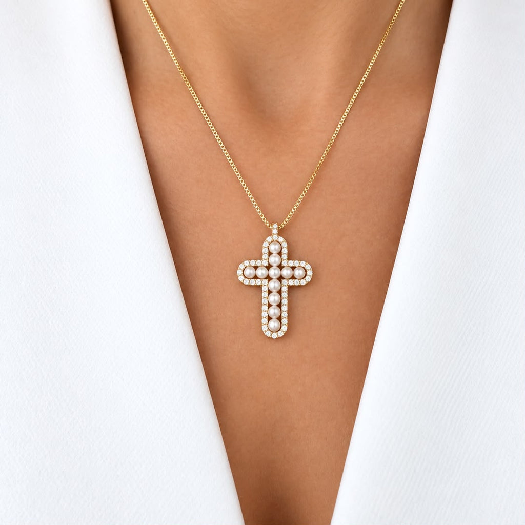 cadena cross cz Pearl mini