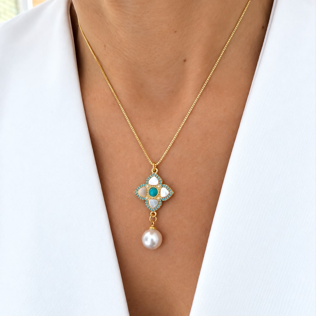 Cadena flor turquesa