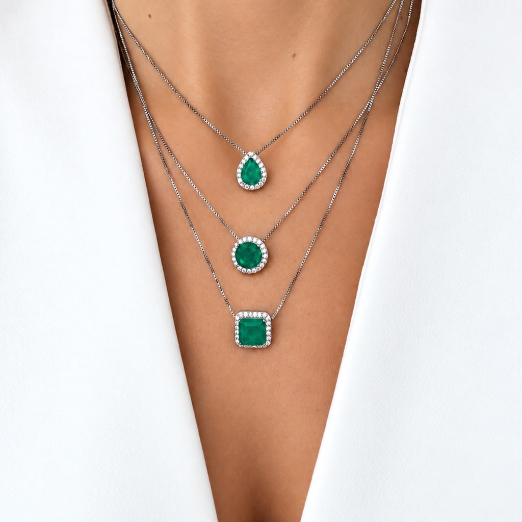 Cadenas Shapes cz Esmeralda lab Silver