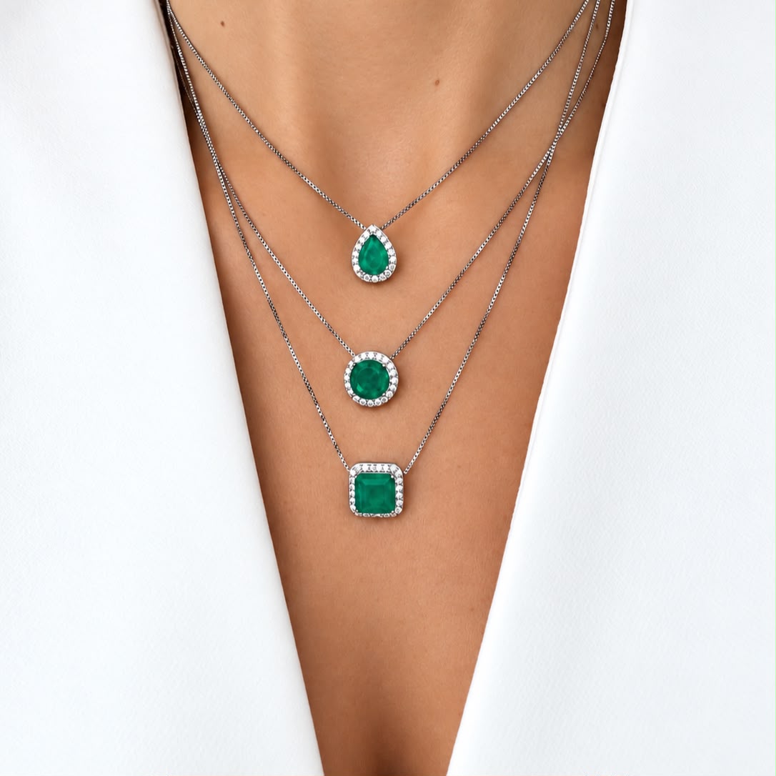 Cadenas Shapes cz Esmeralda lab Silver