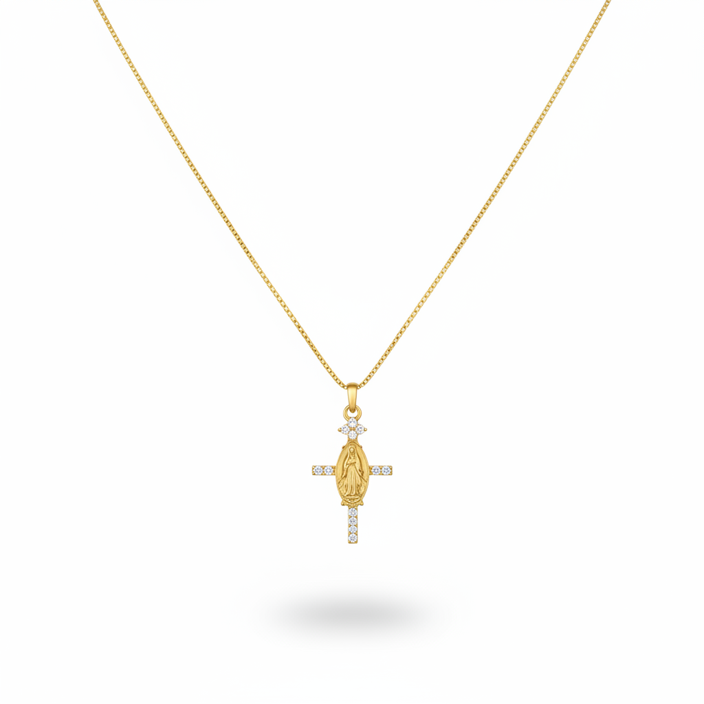Cadena con dije religioso y sombra suave