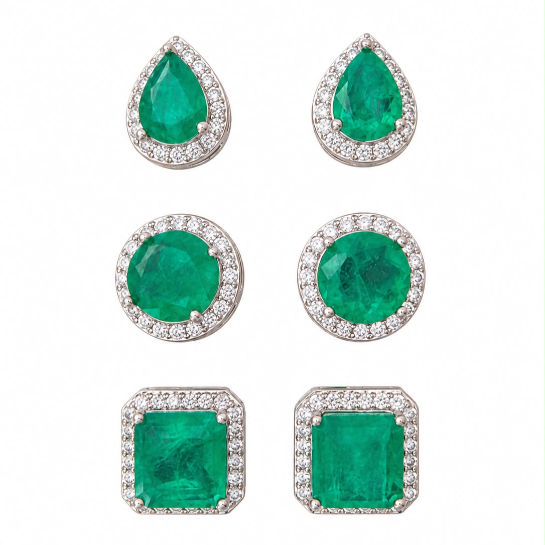 Aretes Shapes cz Emerald lab Silver