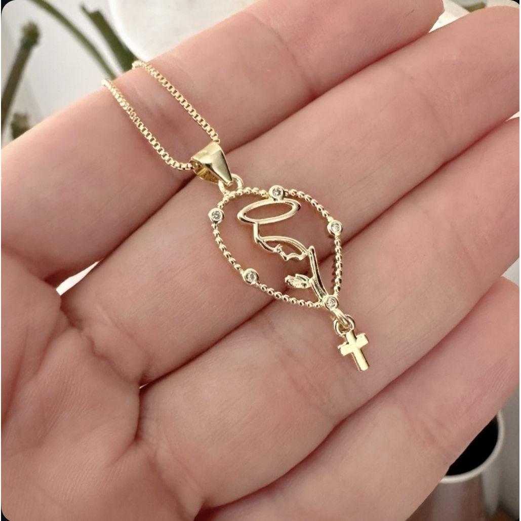 Cadena Virgen María cross mini o Virgen de Guadalupe charms