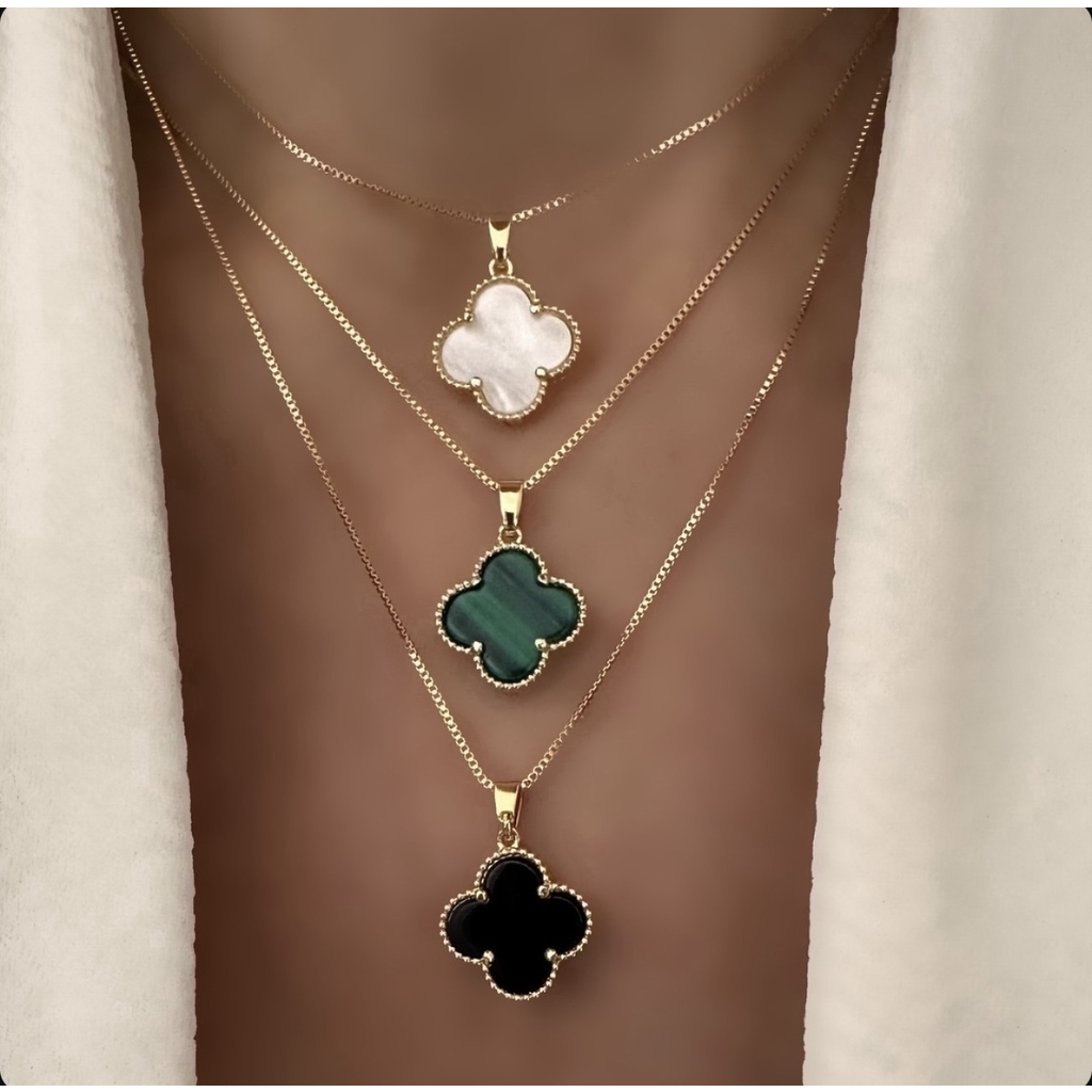 Cadena trébol nacar o black o malaquita