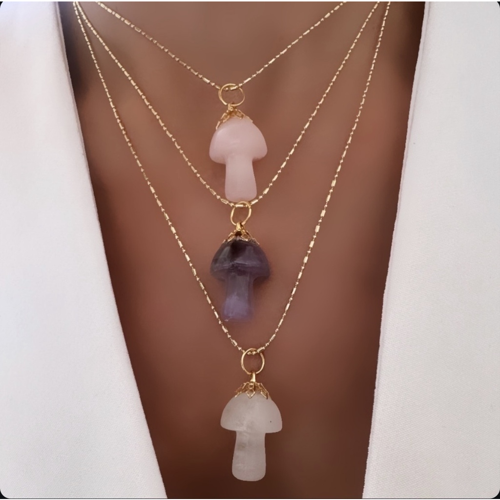 Cadena hongo amatista o pink quartz o cristal quartz