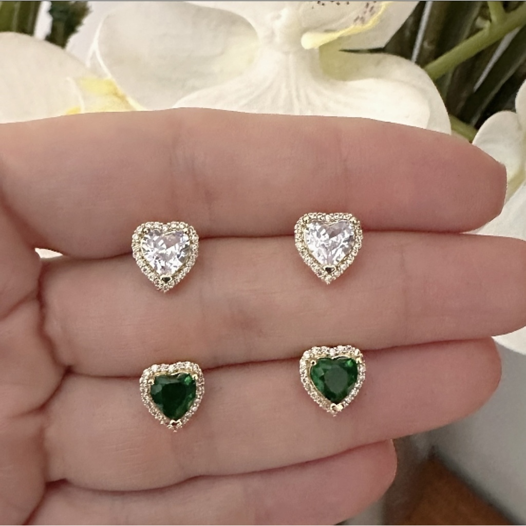 Aretes heart emerald o white