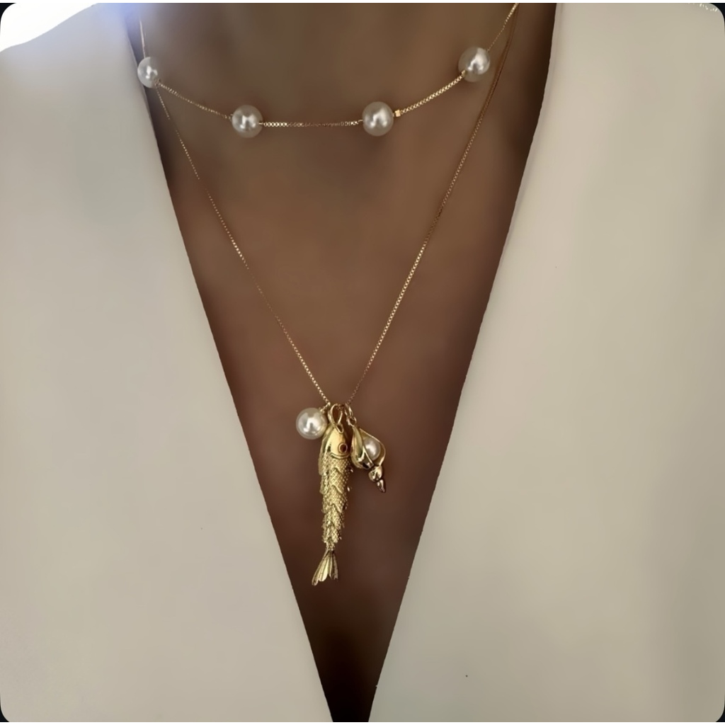Choker Pearl o cadena Fish & Charms