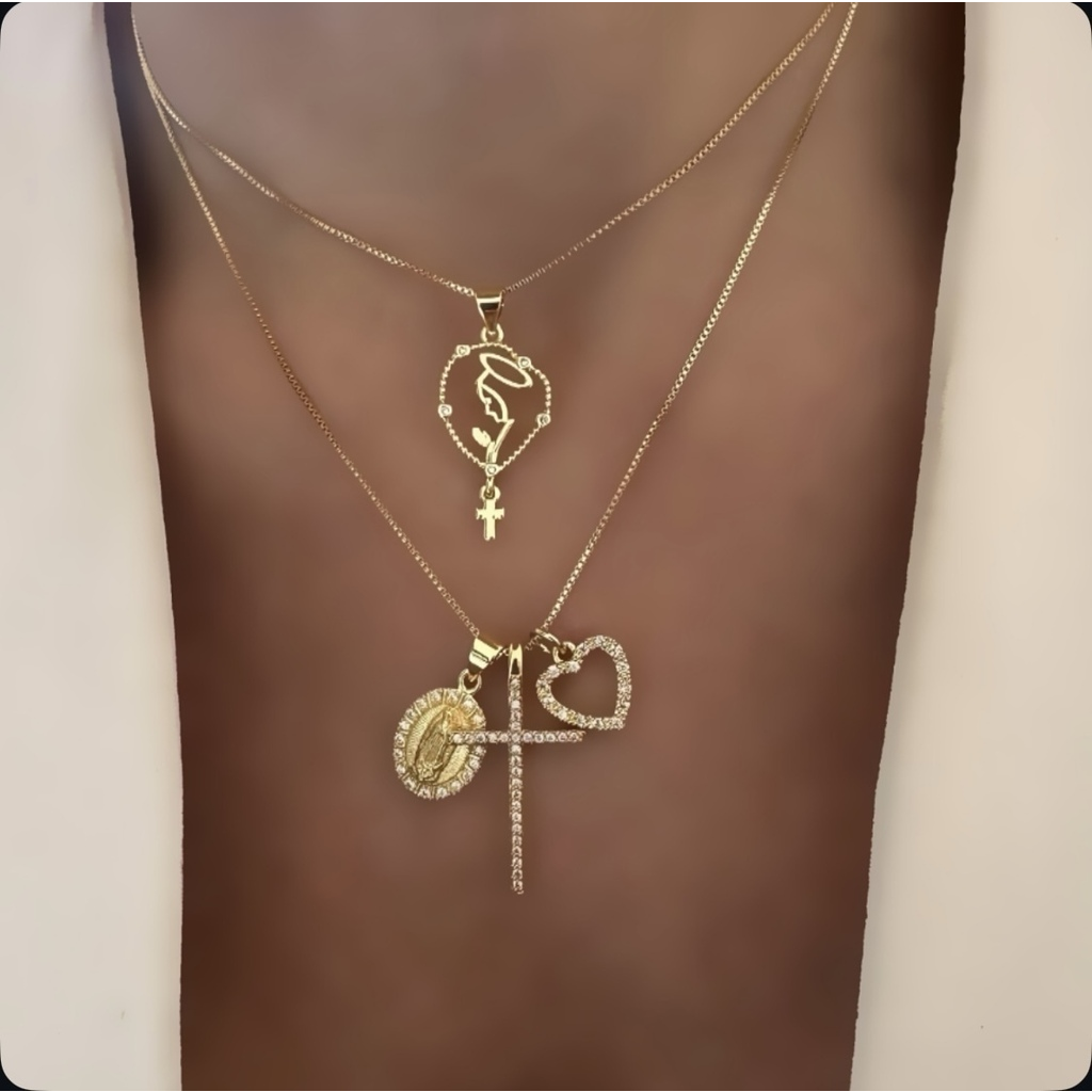 Cadena Virgen María cross mini o Virgen de Guadalupe charms