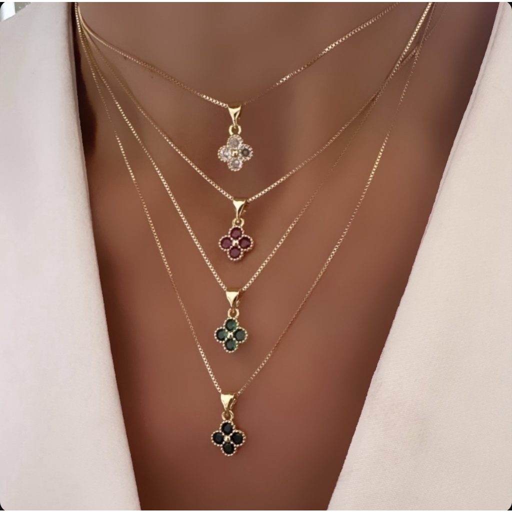 Cadena trébol mini white o pink o emerald