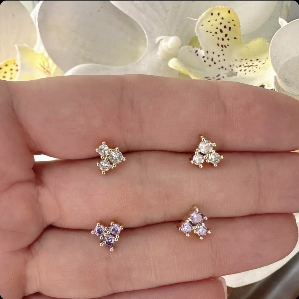 ARETES TRIO CZ WHITE O LILA