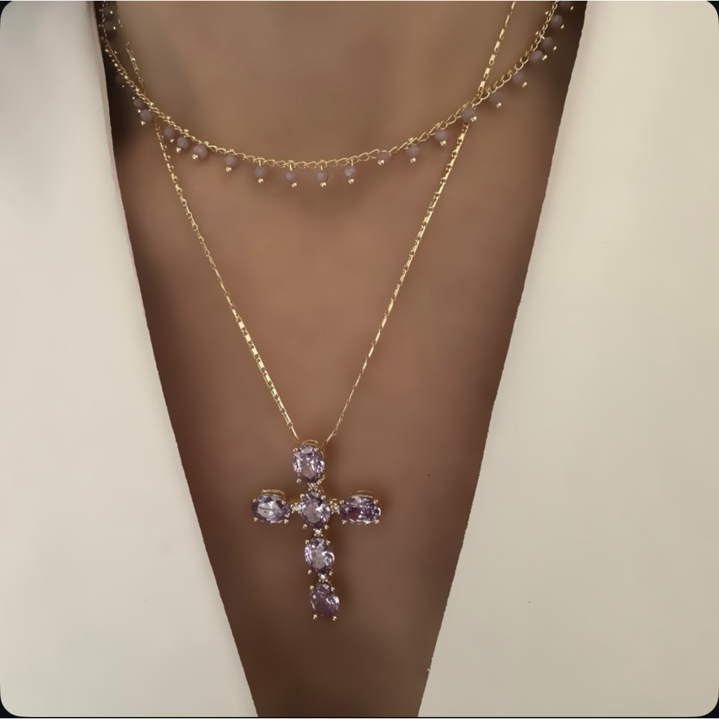 Choker o cadena cross lila