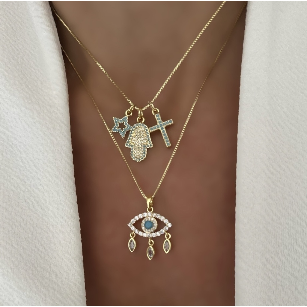 Cadena éxito, protección y fe o cadena evil eye turquesa